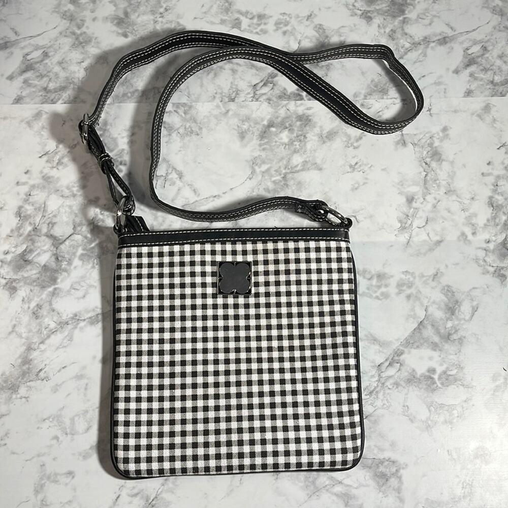 Liz Claiborne Black White Gingham Crossbody Purse